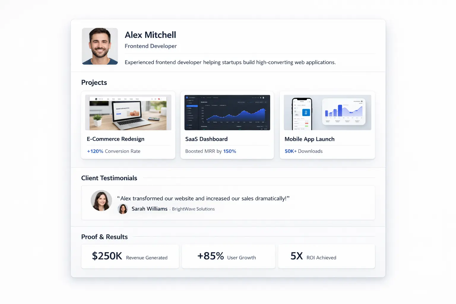 Proof project preview with work screenshots